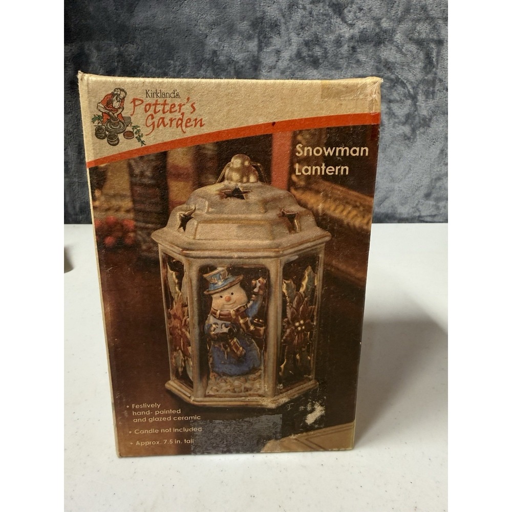 Kirkland's Snowman & Poinsettia Tea Light Holder Christmas Ceramic Lantern Shape